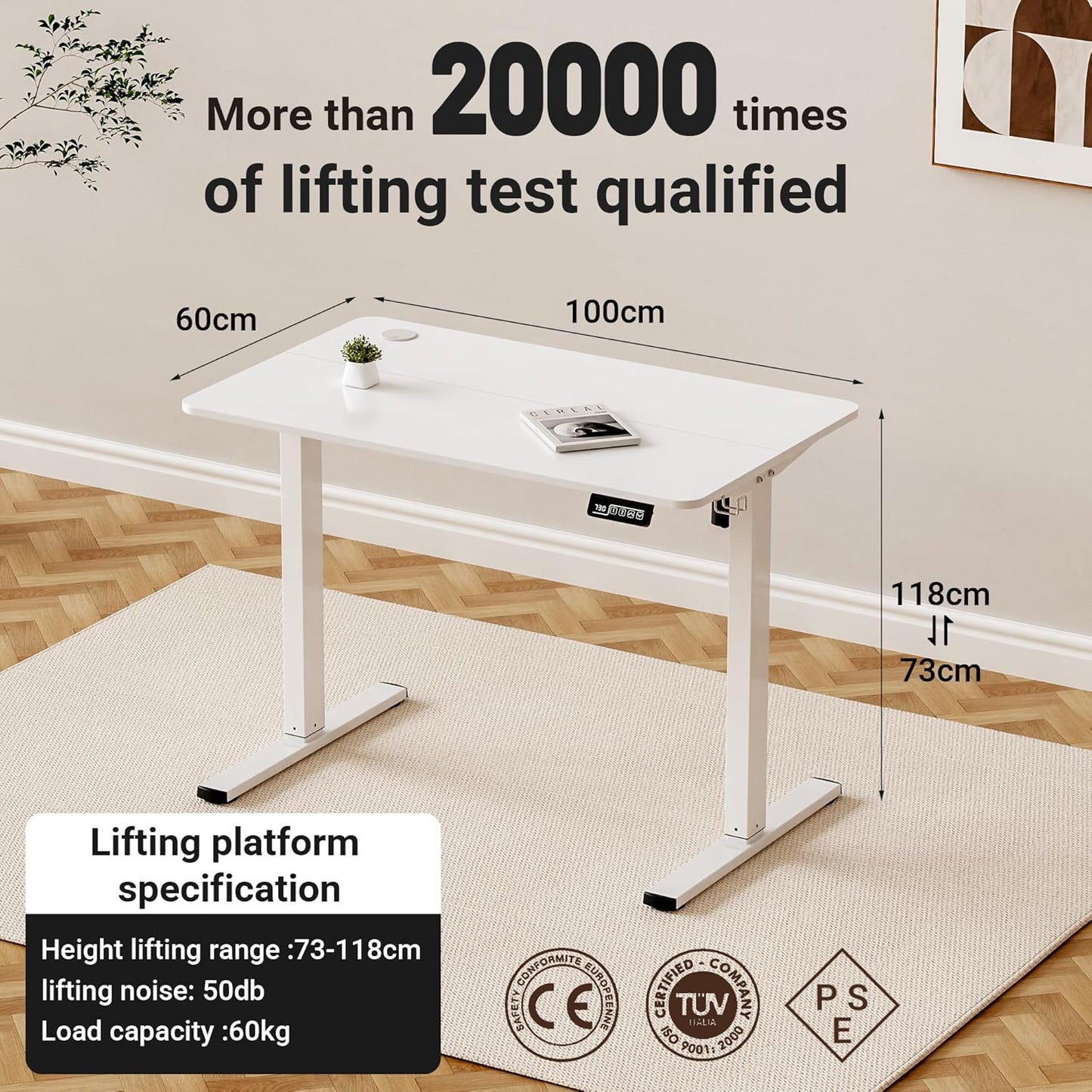 SMART STANDING TABLE - 100x60cm(White)
