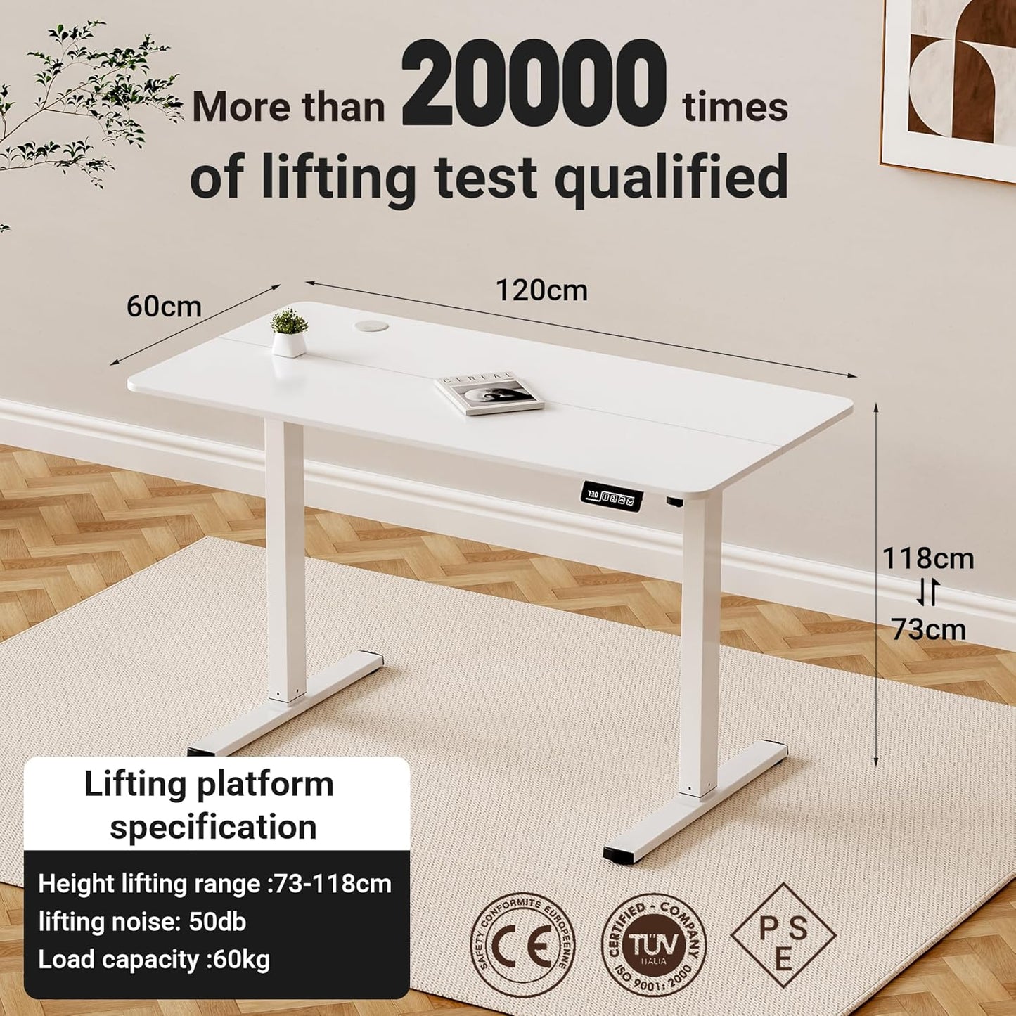 SMART STANDING TABLE - 120x60cm(White)